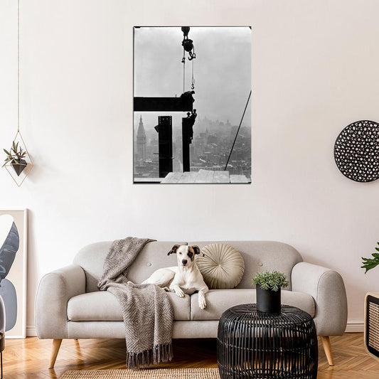 Construction Workers skyscrapers Old BW Wall Decor Room Print Retro Vintage Poster