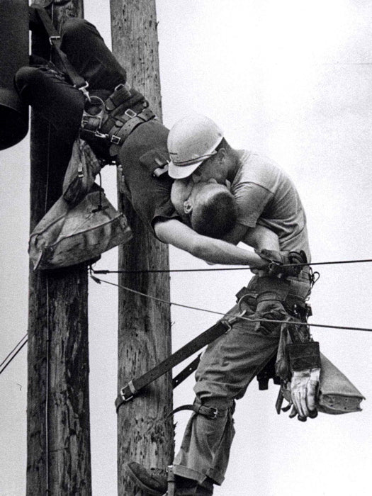 The Kiss of Life Utility Workers High Voltage Wall Decor Room Print Retro Vintage Poster
