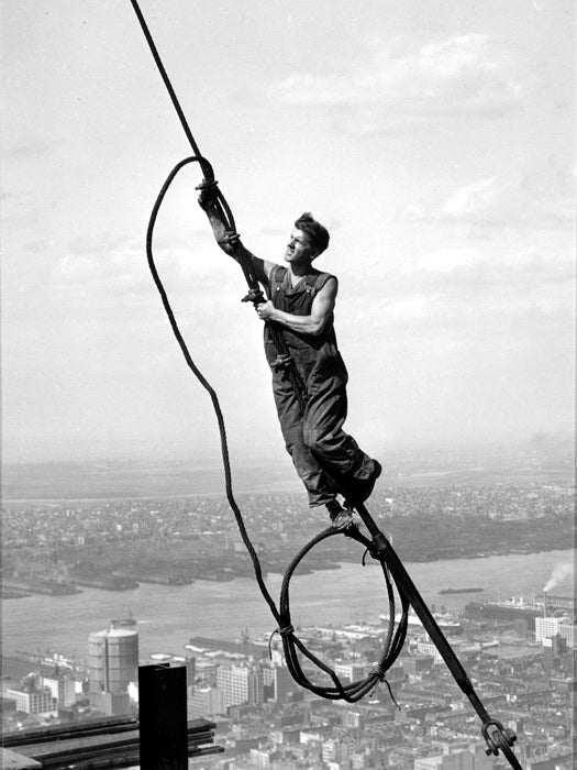 Worker Rope NYC New York Skyscrappers Old BW Wall Decor Room Print Retro Vintage Poster