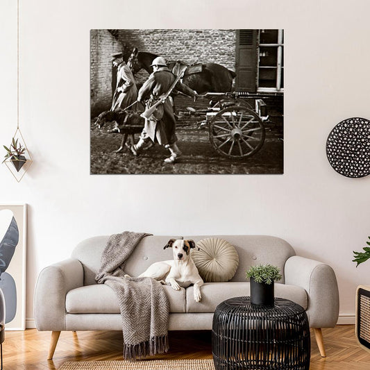 Dog Machine Gun Soldiers Rare WWI WW1 War Old BW Wall Decor Room Print Retro Vintage Poster