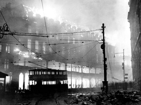 Sheffield Debris Fire WWII World War WW2 Old BW Wall Decor Room Print Retro Vintage Poster