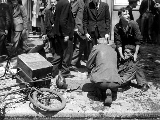 Injured Man Bombing Rare WWII War WW2 Old BW Wall Decor Room Print Retro Vintage Poster