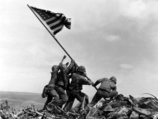 Raising the Flag on Iwo Jima US Army Troops Soldiers Wall Decor Room Print Retro Vintage Poster