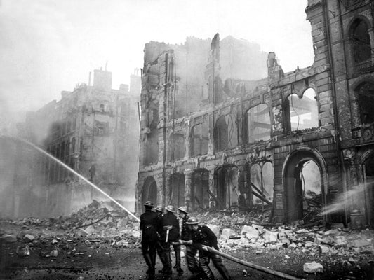 Firefighters London Bombing WWII War WW2 Old BW Wall Decor Room Print Retro Vintage Poster