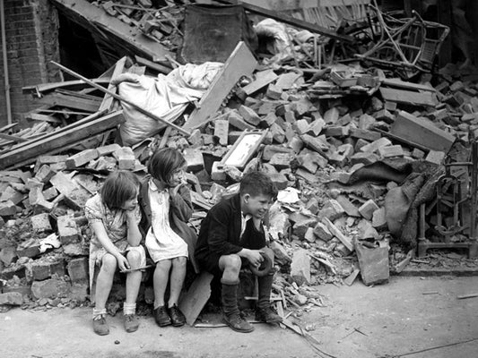 Children Debris London Bombing WWII War Two WW2 Old BW Wall Decor Room Print Retro Vintage Poster