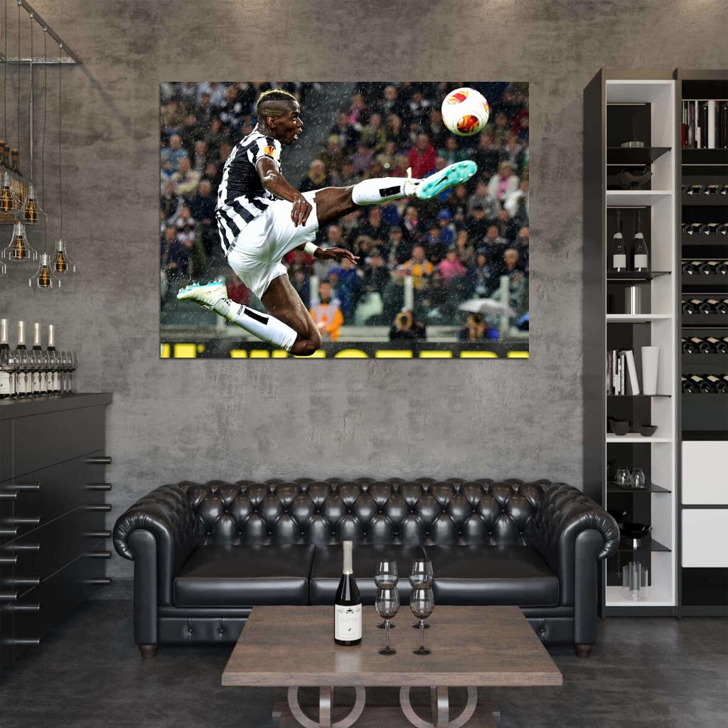 Paul Pogba Air Jump Rain FC Soccer Football Wall Art Print Poster