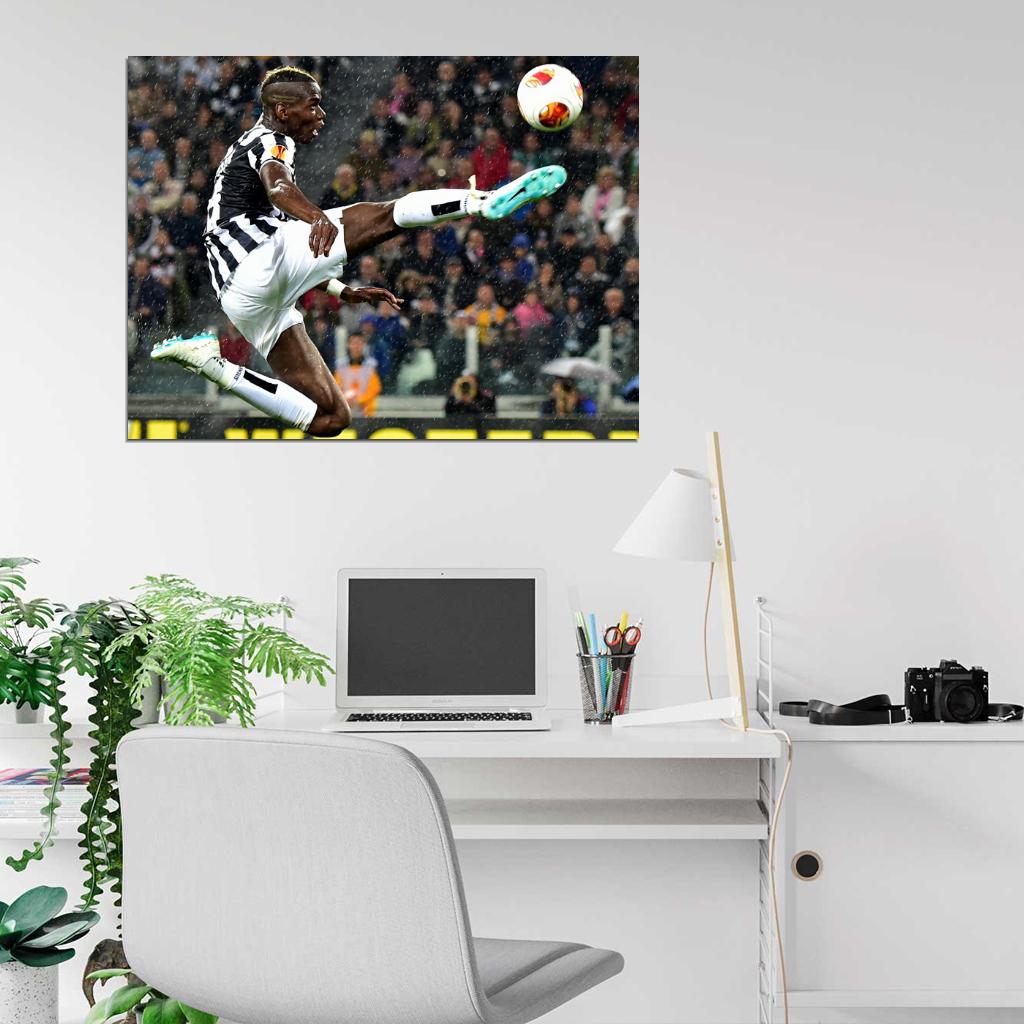 Paul Pogba Air Jump Rain FC Soccer Football Wall Art Print Poster