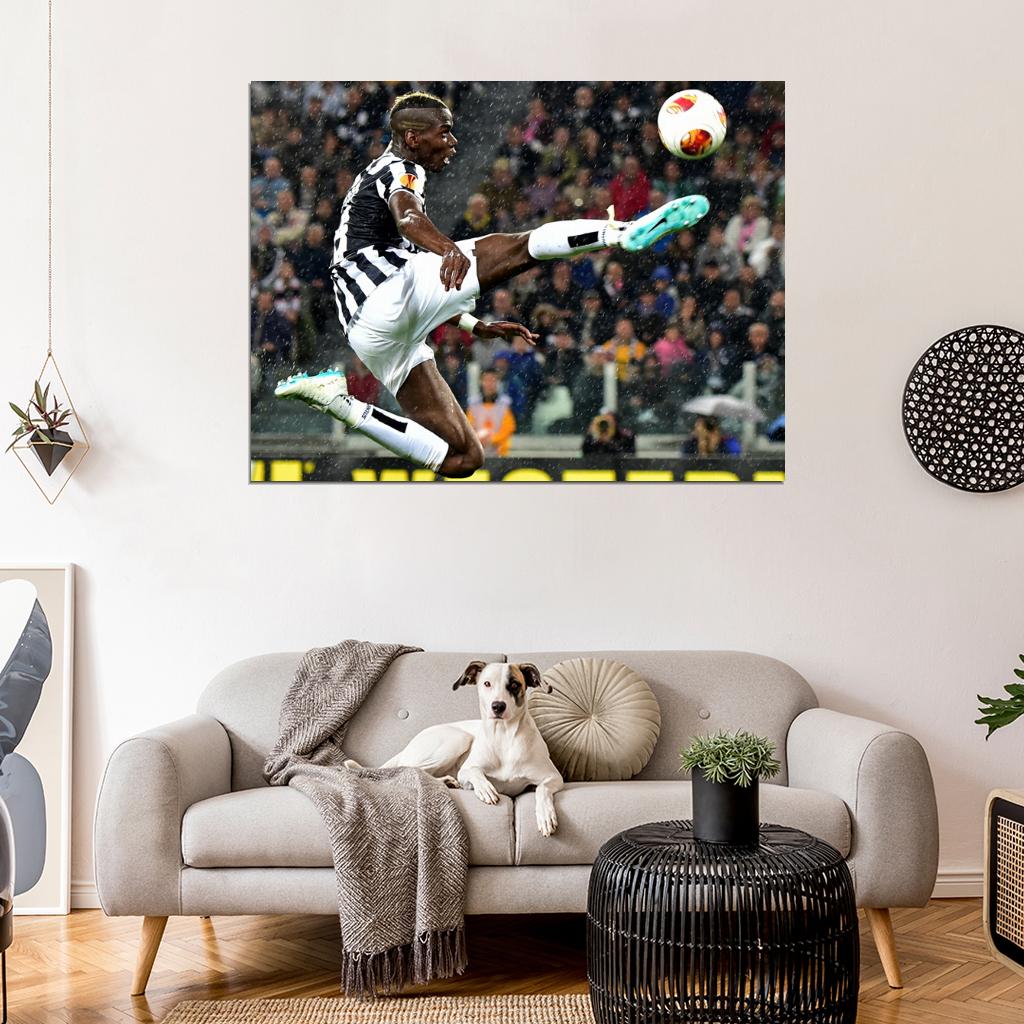 Paul Pogba Air Jump Rain FC Soccer Football Wall Art Print Poster