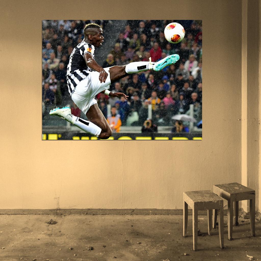 Paul Pogba Air Jump Rain FC Soccer Football Wall Art Print Poster