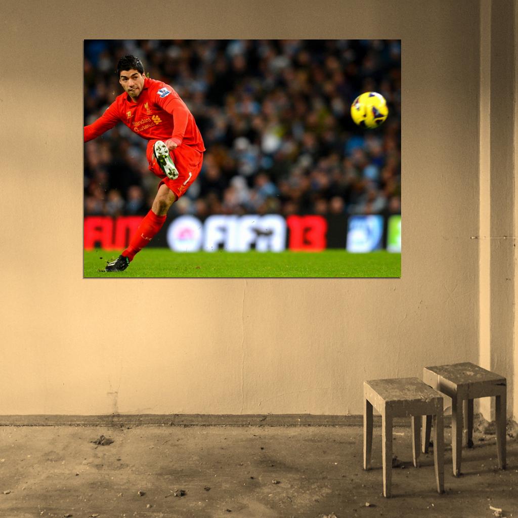 Luis Suarez Free Kick Ball Amazing Soccer Football Wall Art Print Poster