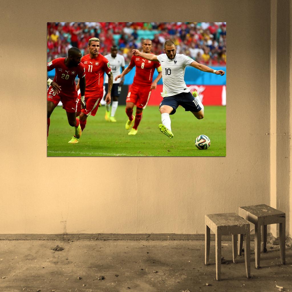 Karim Benzema Shot France 2014 FIFA World Cup Brazil Wall Art Print Poster
