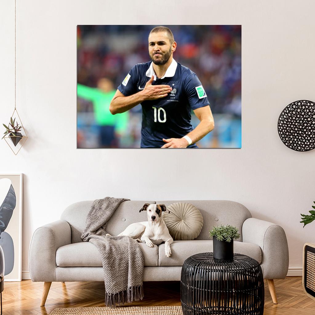 Karim Benzema France Goal Celebration Soccer Football Wall Art Print Poster