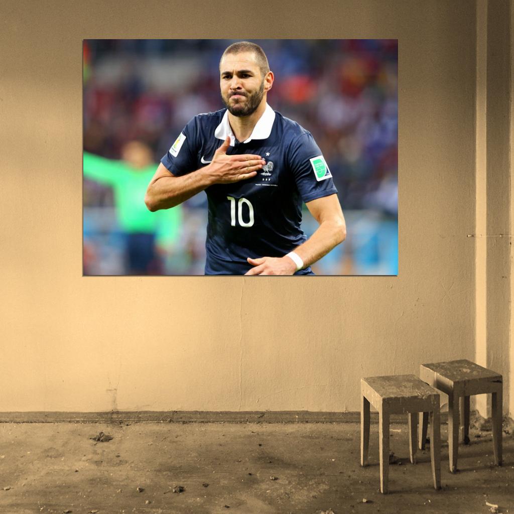 Karim Benzema France Goal Celebration Soccer Football Wall Art Print Poster
