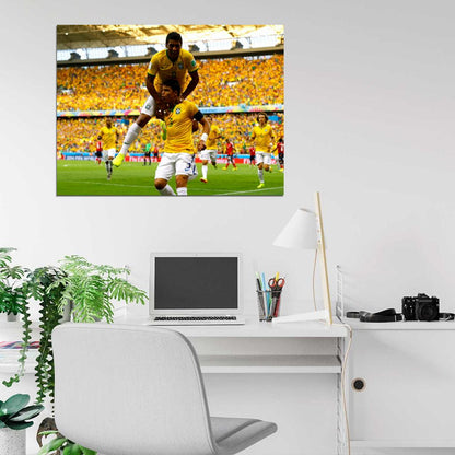 Thiago Silva Paulinho Goal Celebration World Cup Wall Art Print Poster