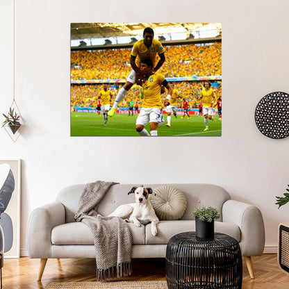 Thiago Silva Paulinho Goal Celebration World Cup Wall Art Print Poster