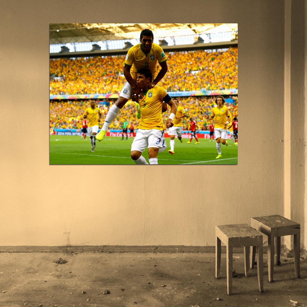 Thiago Silva Paulinho Goal Celebration World Cup Wall Art Print Poster