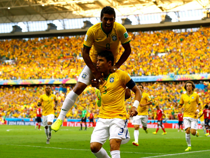 Thiago Silva Paulinho Goal Celebration World Cup Wall Art Print Poster
