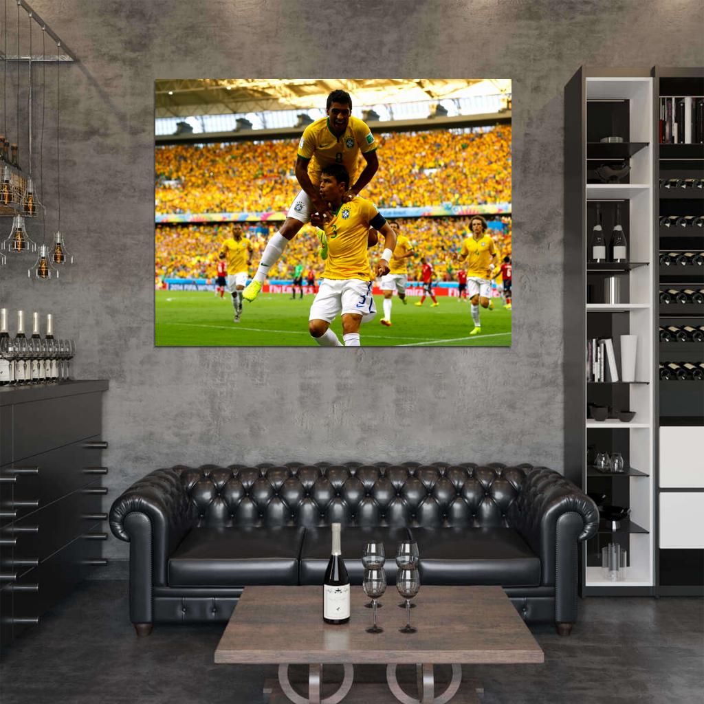 Thiago Silva Paulinho Goal Celebration World Cup Wall Art Print Poster