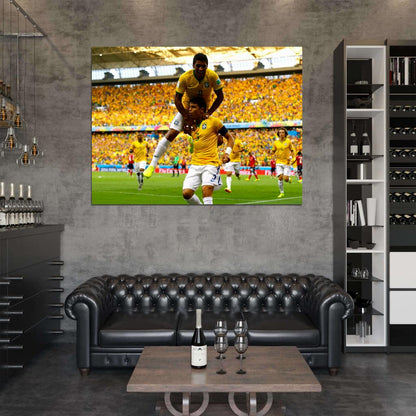 Thiago Silva Paulinho Goal Celebration World Cup Wall Art Print Poster