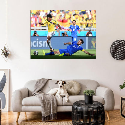 Juan Cuadrado Sliding Tackle Colombia Soccer Football Wall Art Print Poster