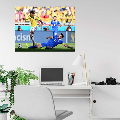 Juan Cuadrado Sliding Tackle Colombia Soccer Football Wall Art Print Poster