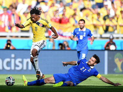 Juan Cuadrado Sliding Tackle Colombia Soccer Football Wall Art Print Poster