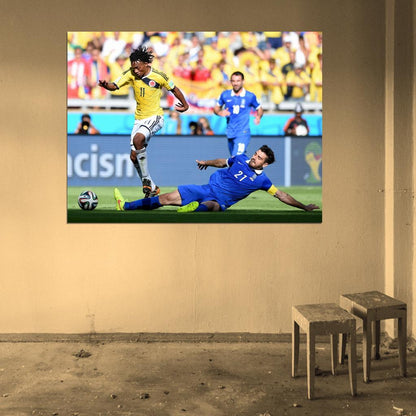 Juan Cuadrado Sliding Tackle Colombia Soccer Football Wall Art Print Poster