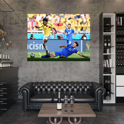 Juan Cuadrado Sliding Tackle Colombia Soccer Football Wall Art Print Poster
