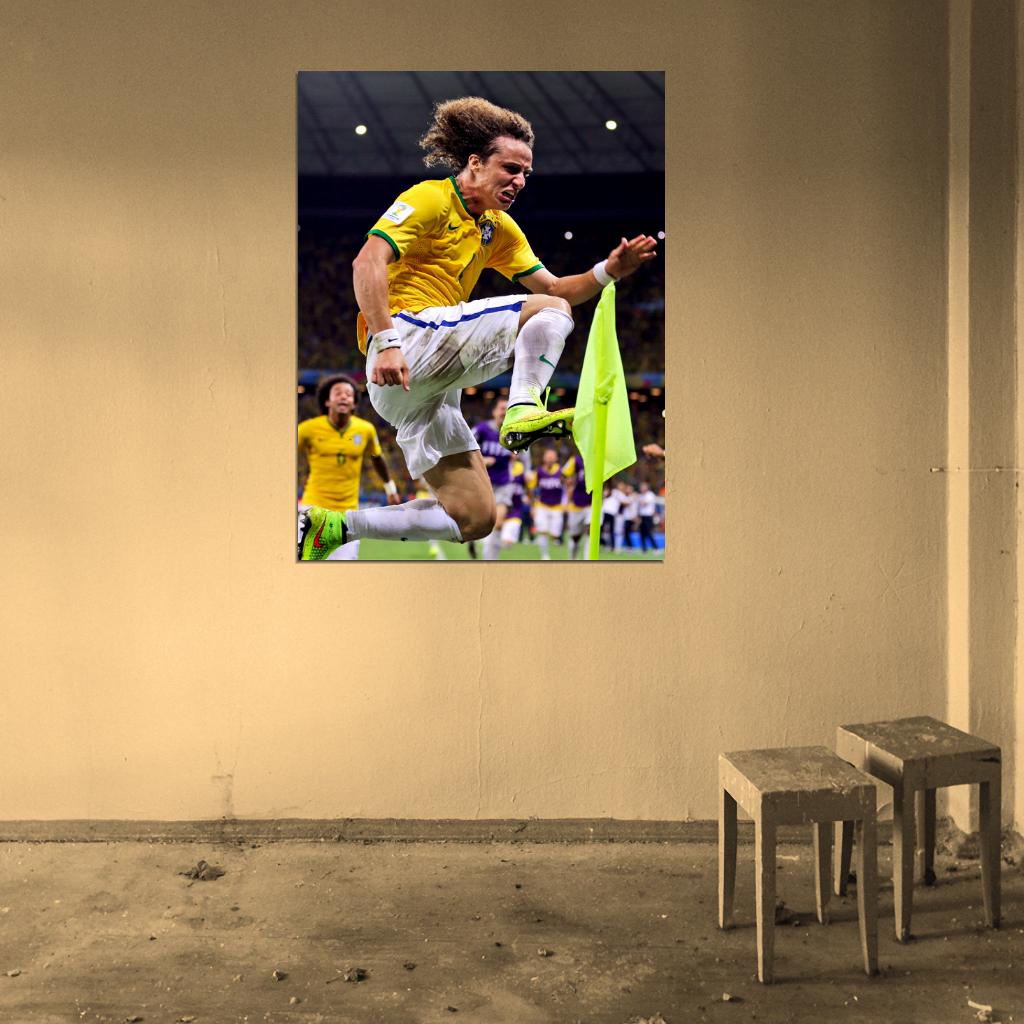 David Luiz Crazy Goal Celebration World Cup Brazil Wall Art Print Poster