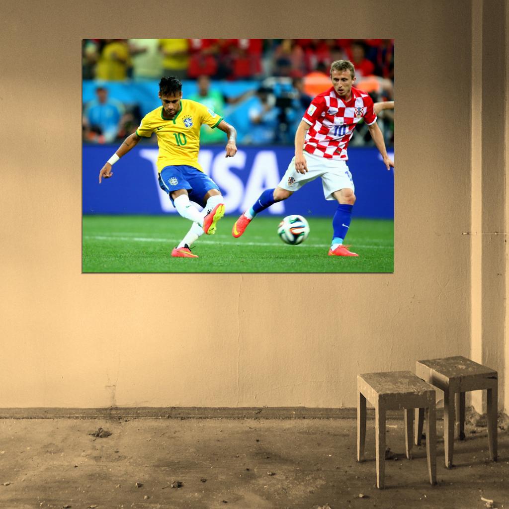 Neymar Jr Pass FIFA World Cup Brazil Soccer Football Wall Art Print Poster