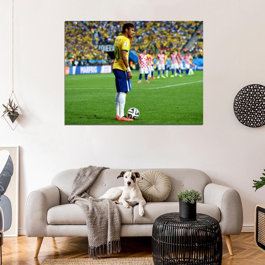 Neymar Jr Free Kick 2014 World Cup Brazil Football Wall Art Print Poster