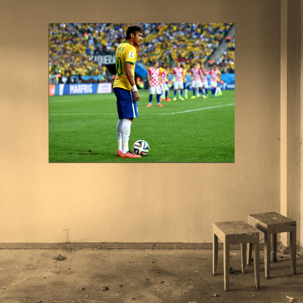 Neymar Jr Free Kick 2014 World Cup Brazil Football Wall Art Print Poster