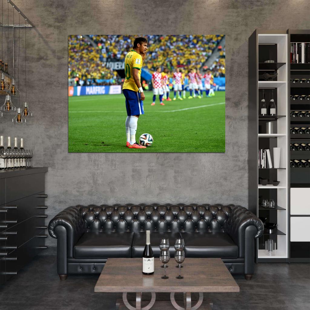 Neymar Jr Free Kick 2014 World Cup Brazil Football Wall Art Print Poster