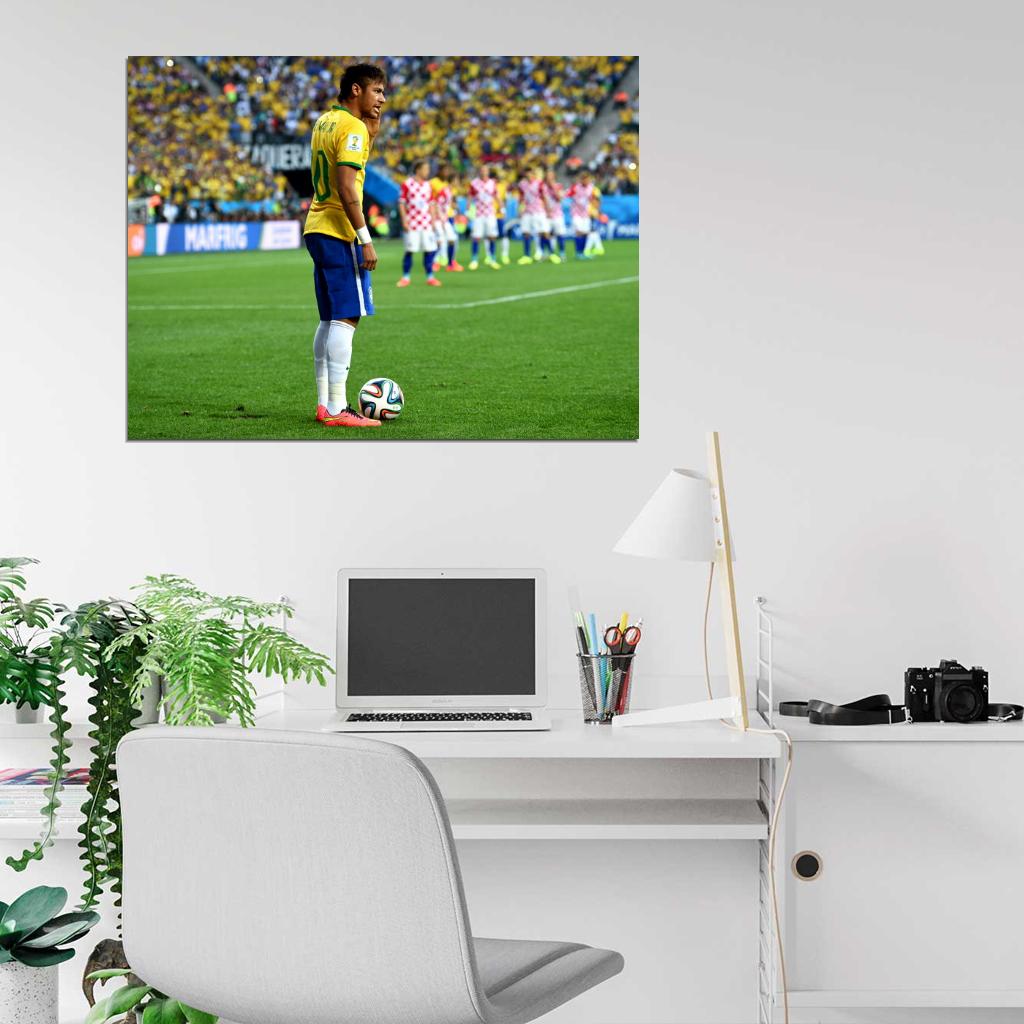 Neymar Jr Free Kick 2014 World Cup Brazil Football Wall Art Print Poster
