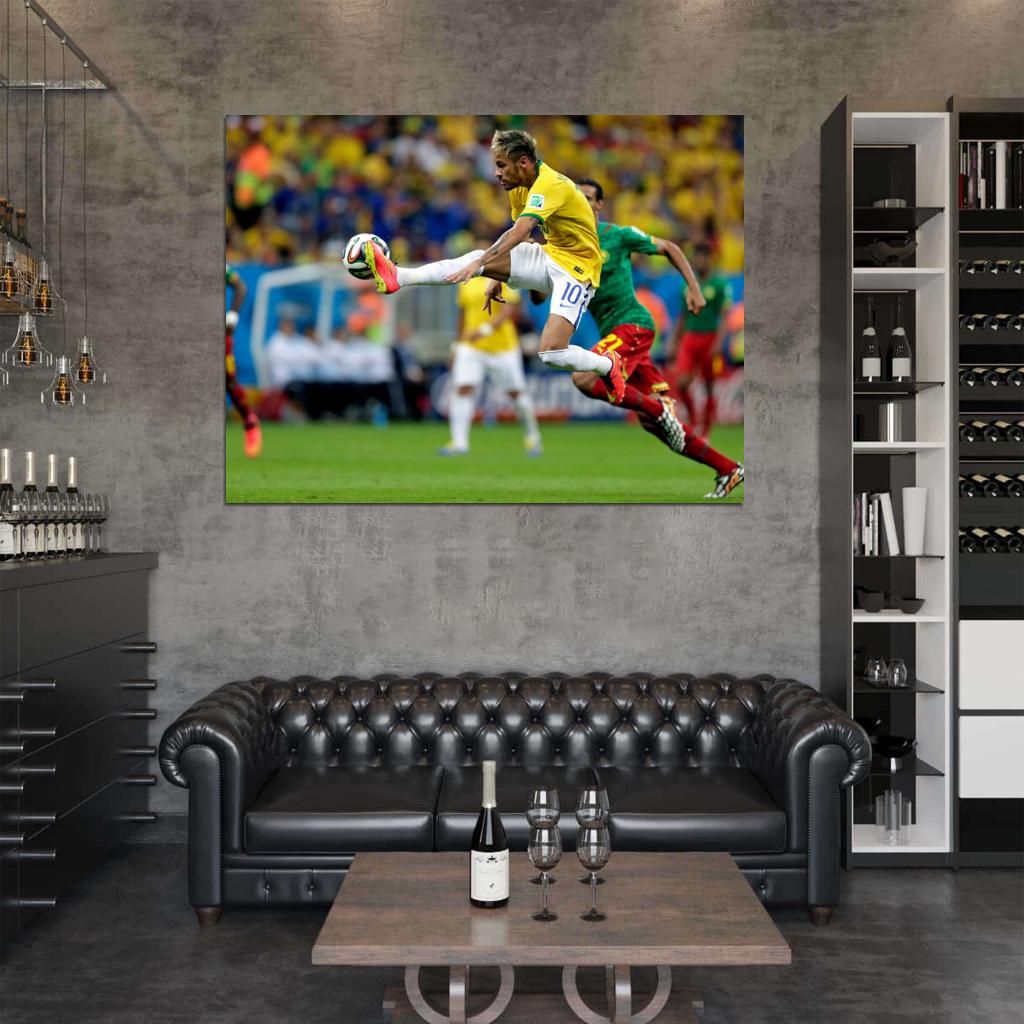 Neymar Jr Air Amazing World Cup Brazil Soccer Football Wall Art Print Poster