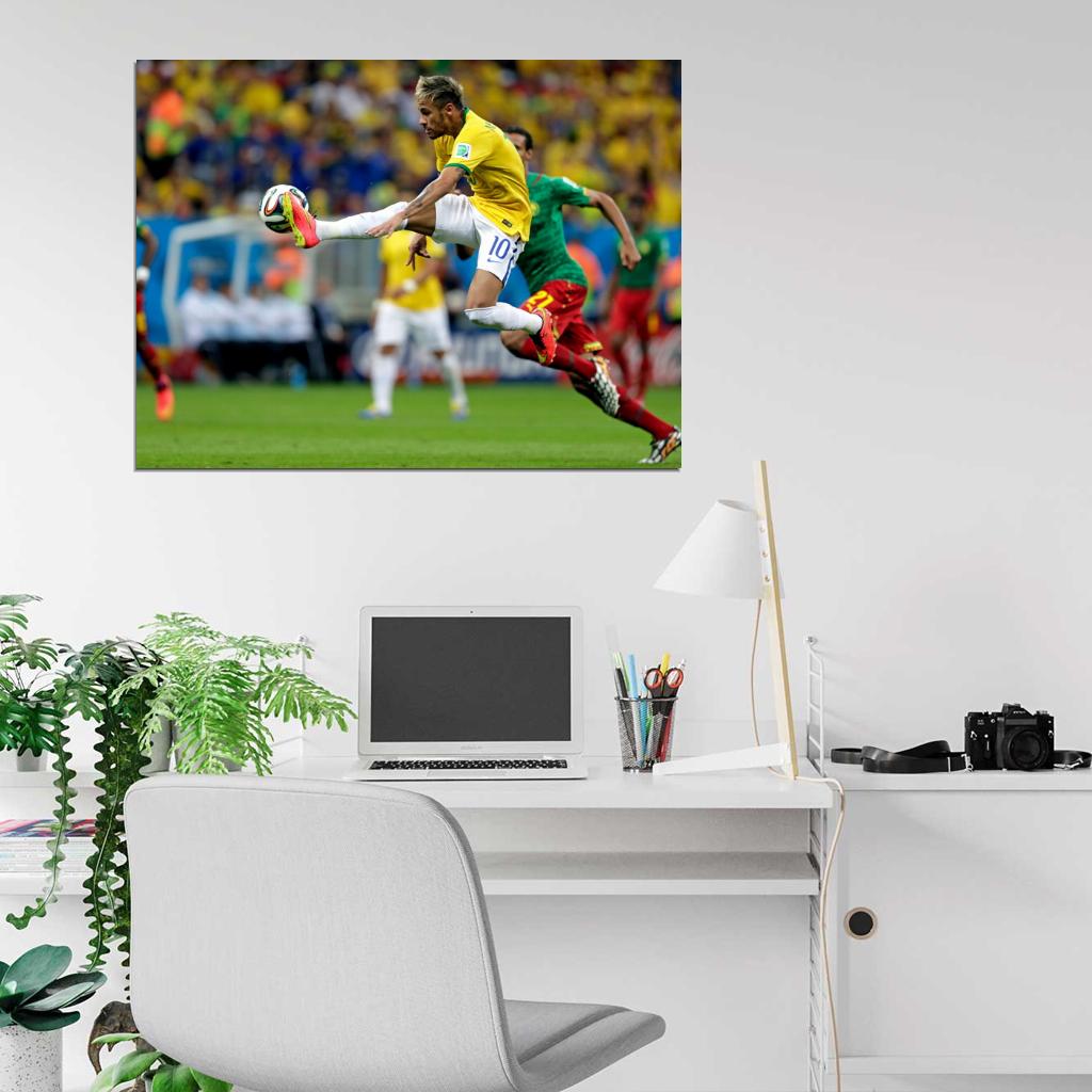 Neymar Jr Air Amazing World Cup Brazil Soccer Football Wall Art Print Poster