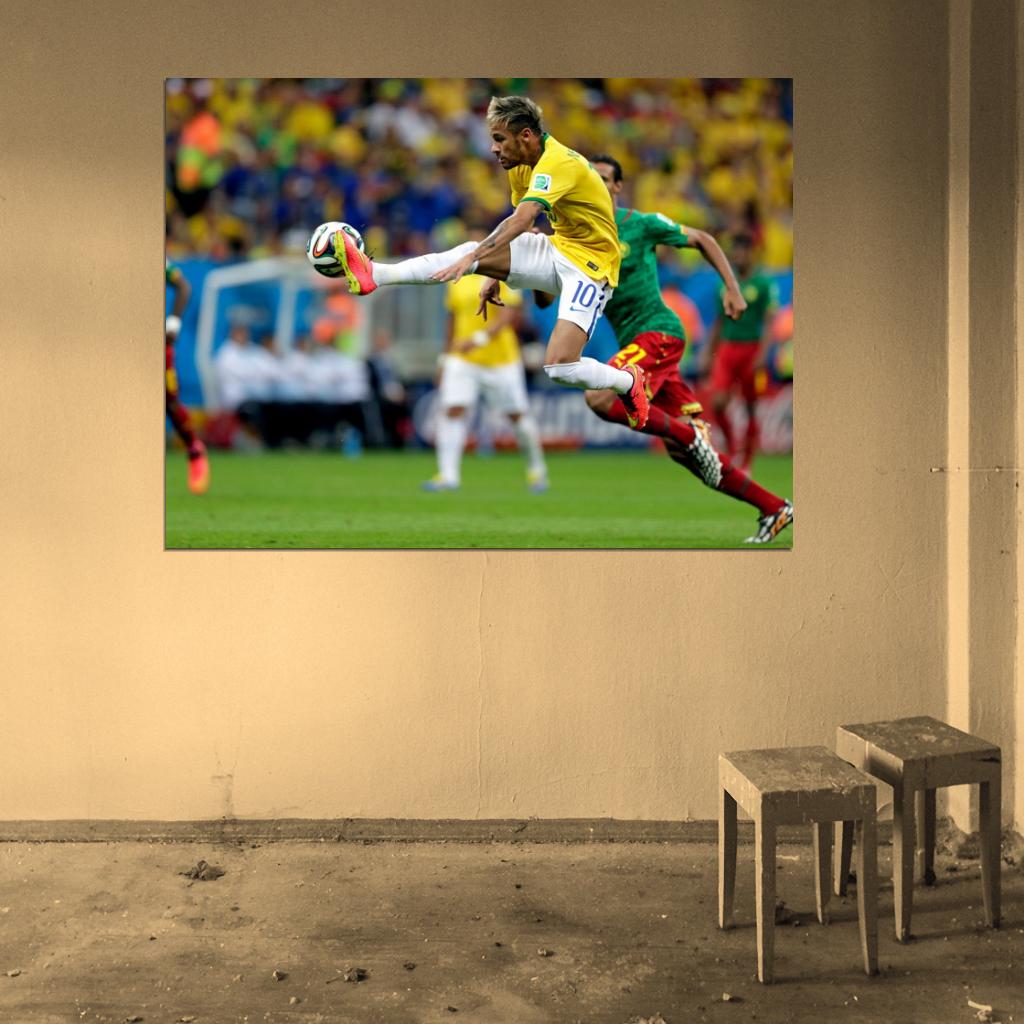 Neymar Jr Air Amazing World Cup Brazil Soccer Football Wall Art Print Poster