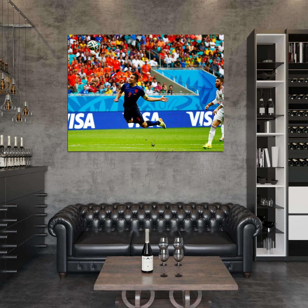 Robin van Persie Diving Header Goal Jump Spain 2014 Wall Art Print Poster