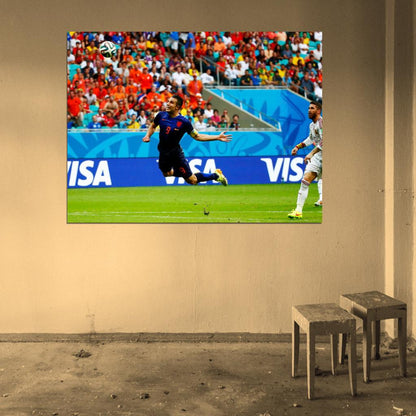 Robin van Persie Diving Header Goal Jump Spain 2014 Wall Art Print Poster