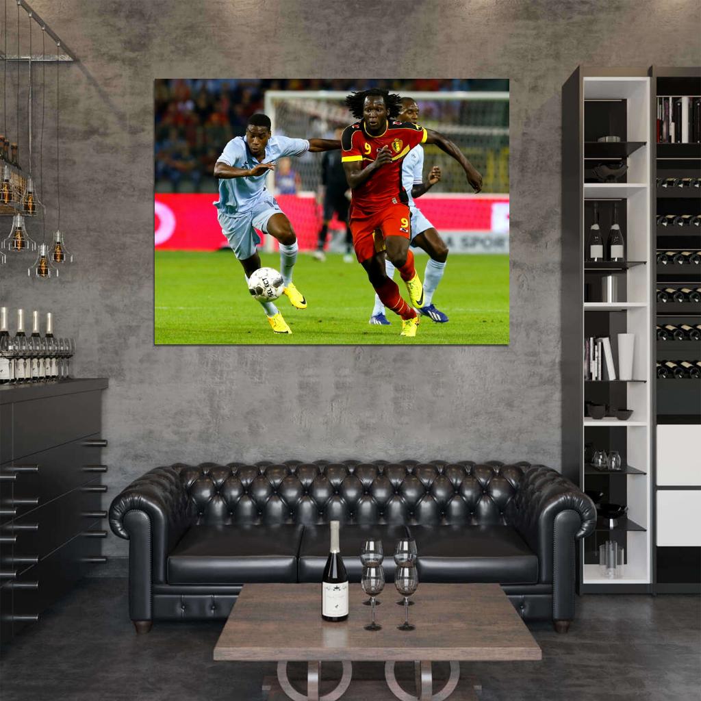 Romelu Lukaku Dribbling Belgium France Soccer Football Wall Art Print Poster