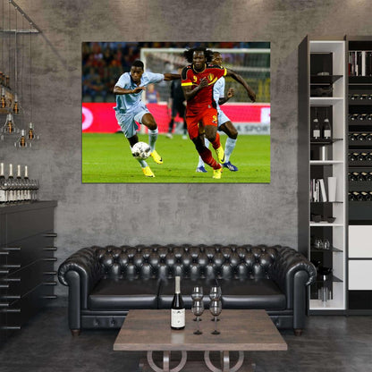 Romelu Lukaku Dribbling Belgium France Soccer Football Wall Art Print Poster