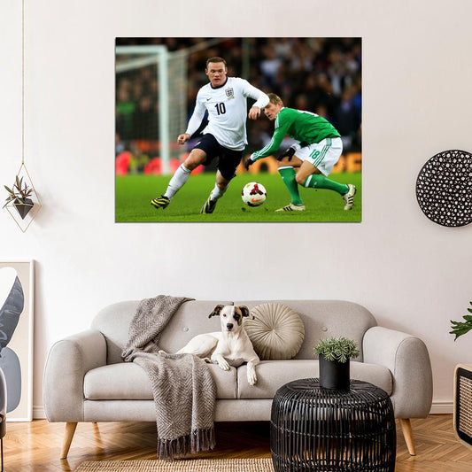 Wayne Rooney Dribbling England Germany Soccer Football Wall Art Print Poster