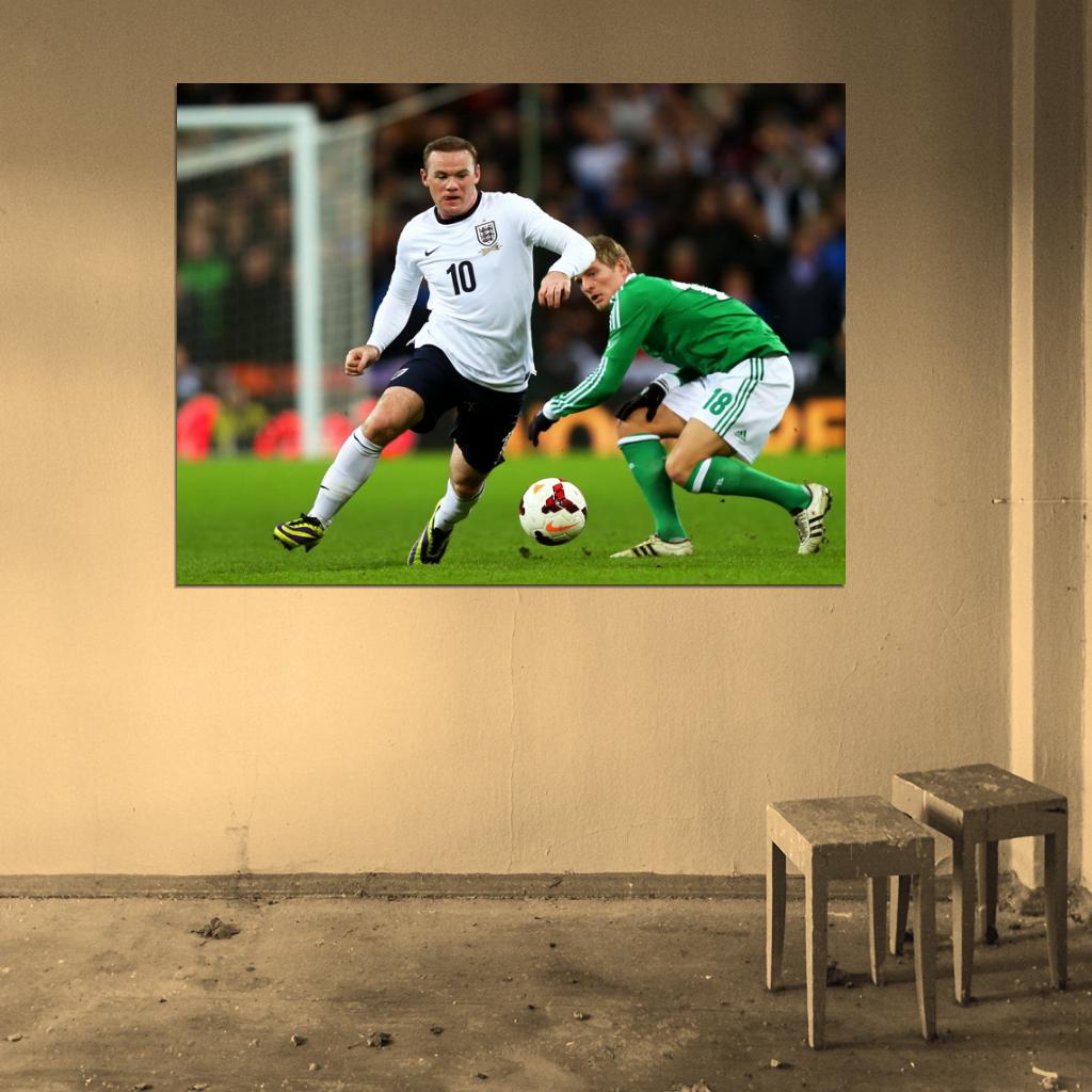 Wayne Rooney Dribbling England Germany Soccer Football Wall Art Print Poster