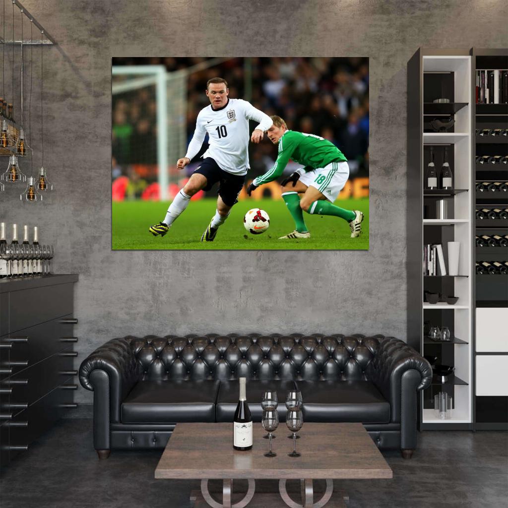 Wayne Rooney Dribbling England Germany Soccer Football Wall Art Print Poster