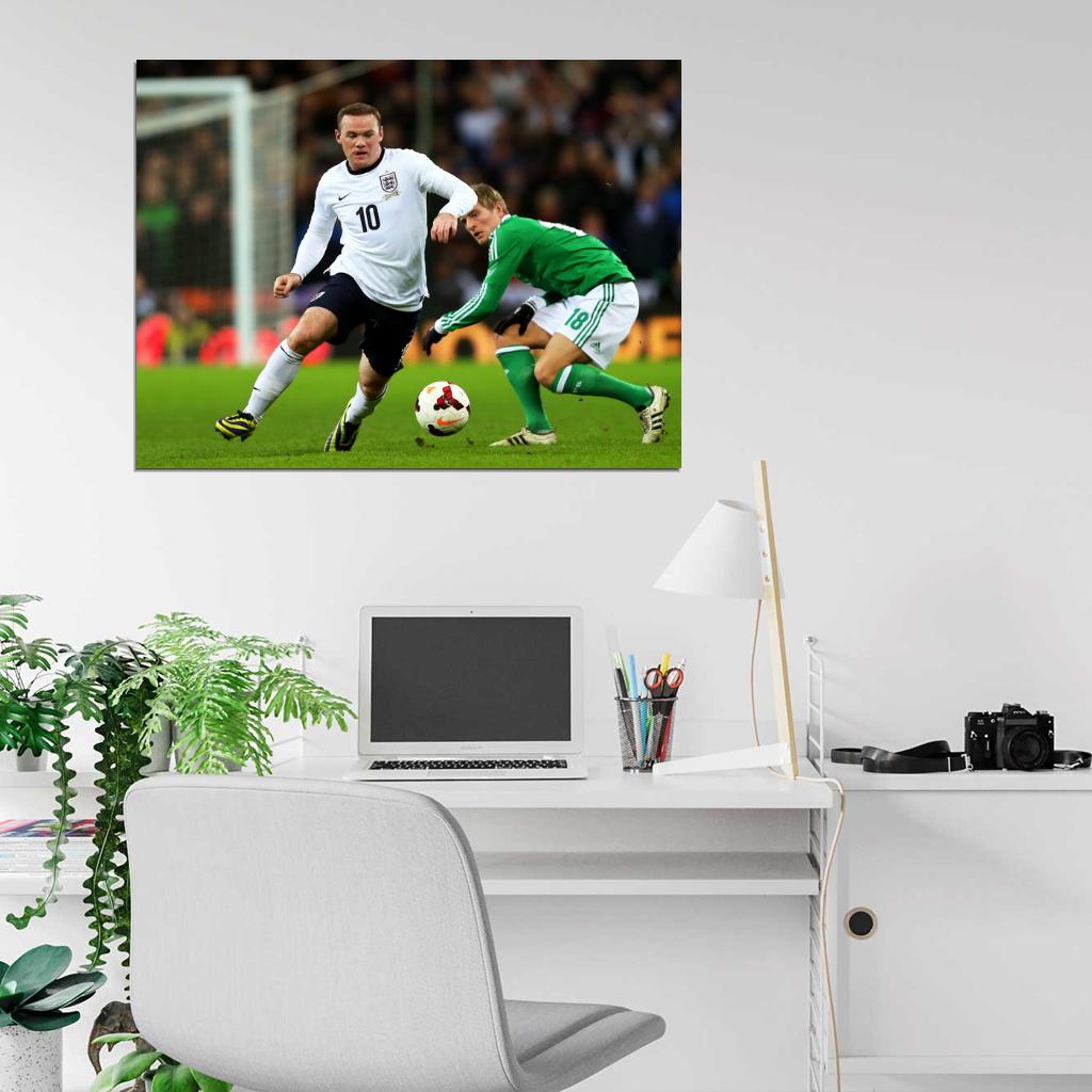 Wayne Rooney Dribbling England Germany Soccer Football Wall Art Print Poster