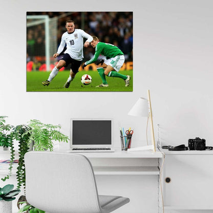 Wayne Rooney Dribbling England Germany Soccer Football Wall Art Print Poster