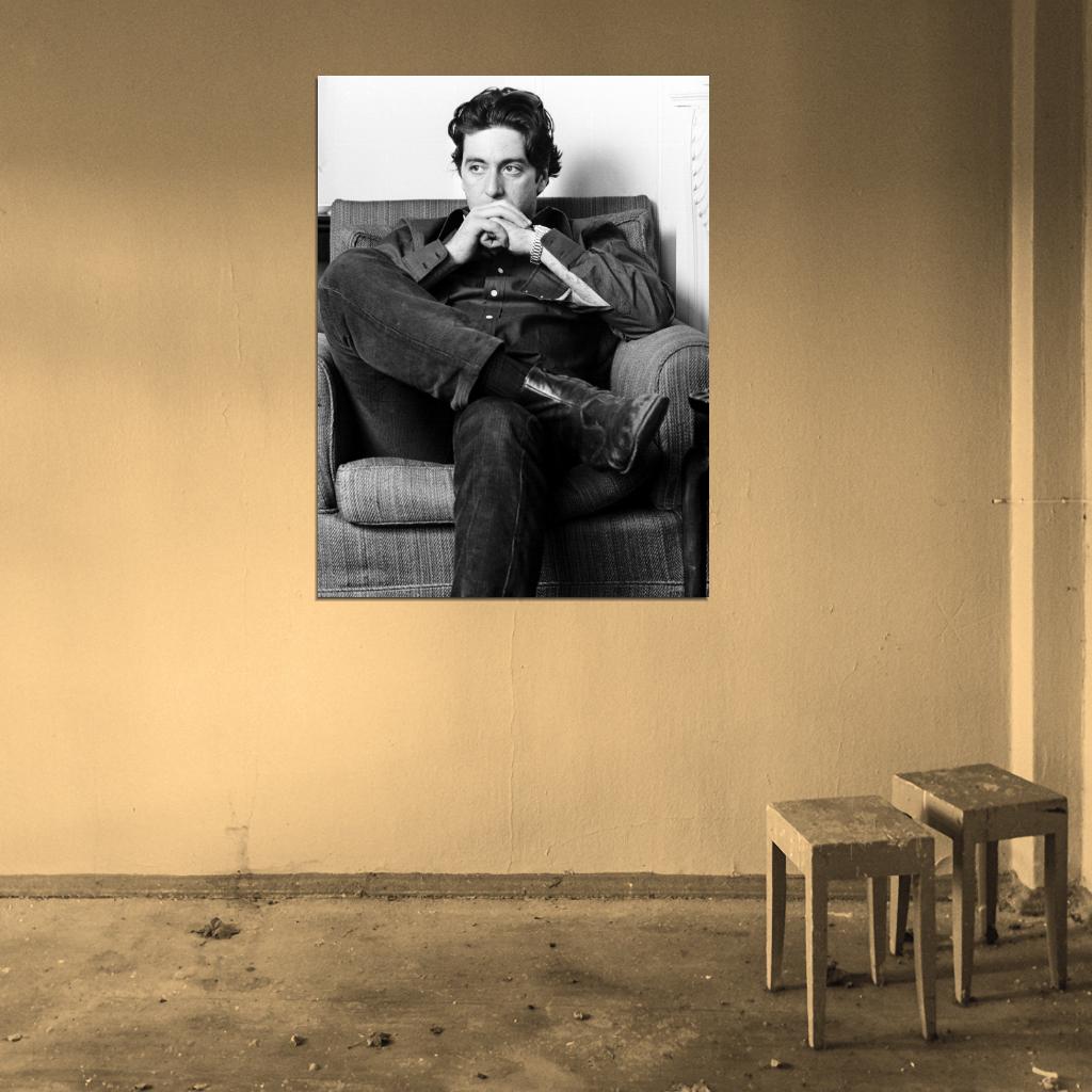 Al Pacino Amazing Thoughtful Actor Young Handsome BW Wall Art Print Poster