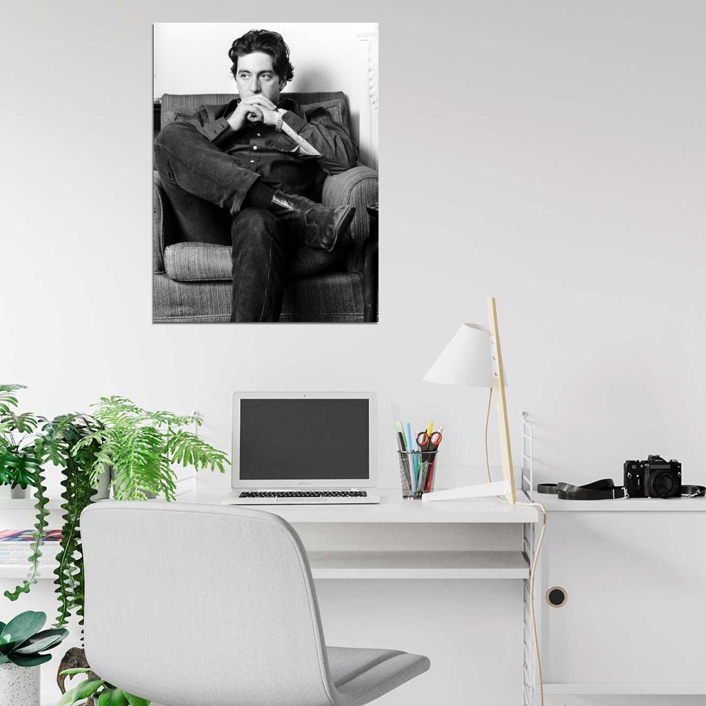 Al Pacino Amazing Thoughtful Actor Young Handsome BW Wall Art Print Poster