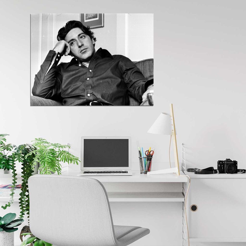 Al Pacino Actor Handsome Young Chair BW Wall Art Print Poster