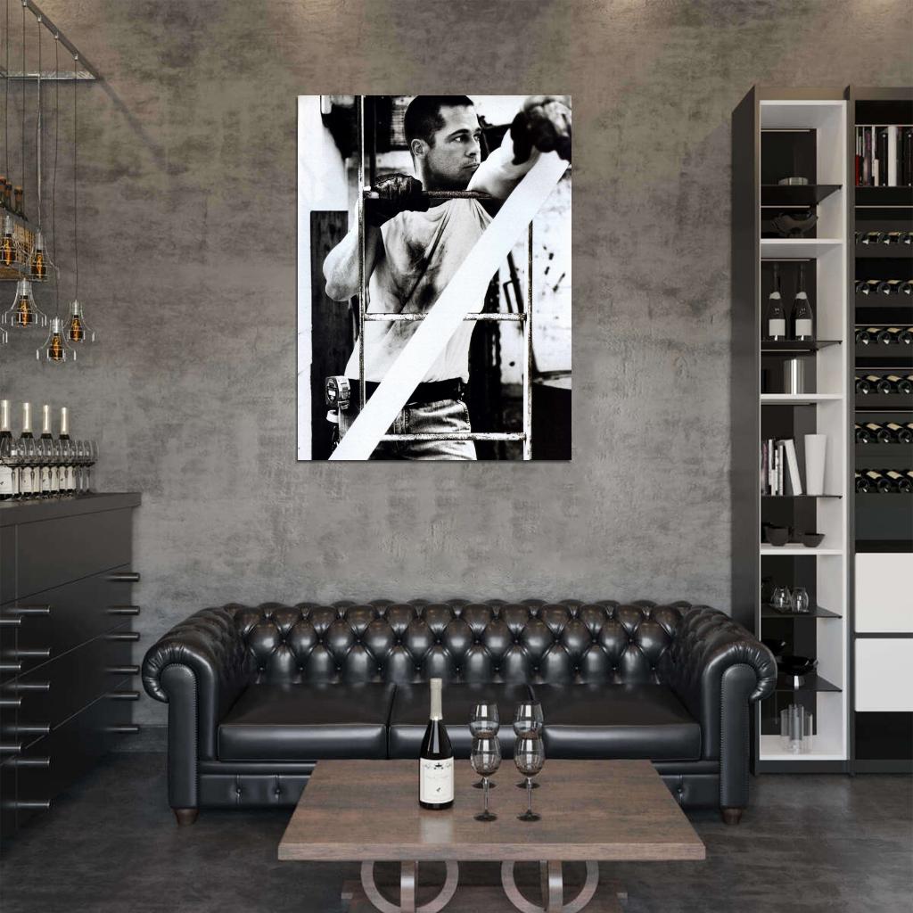 Brad Pitt Ladder Gloves Young Handsome Actor BW Rare Wall Art Print Poster